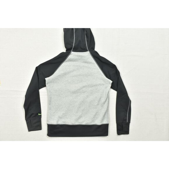 Nike Therma-FIT Gray Black Neon Green Hoodie Regular Size M Kangaroo Pocket - Picture 2 of 8